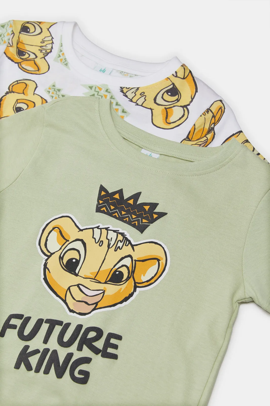 Infant Boys Green And Cream Simba Printed T-Shirt Set (2 Piece)