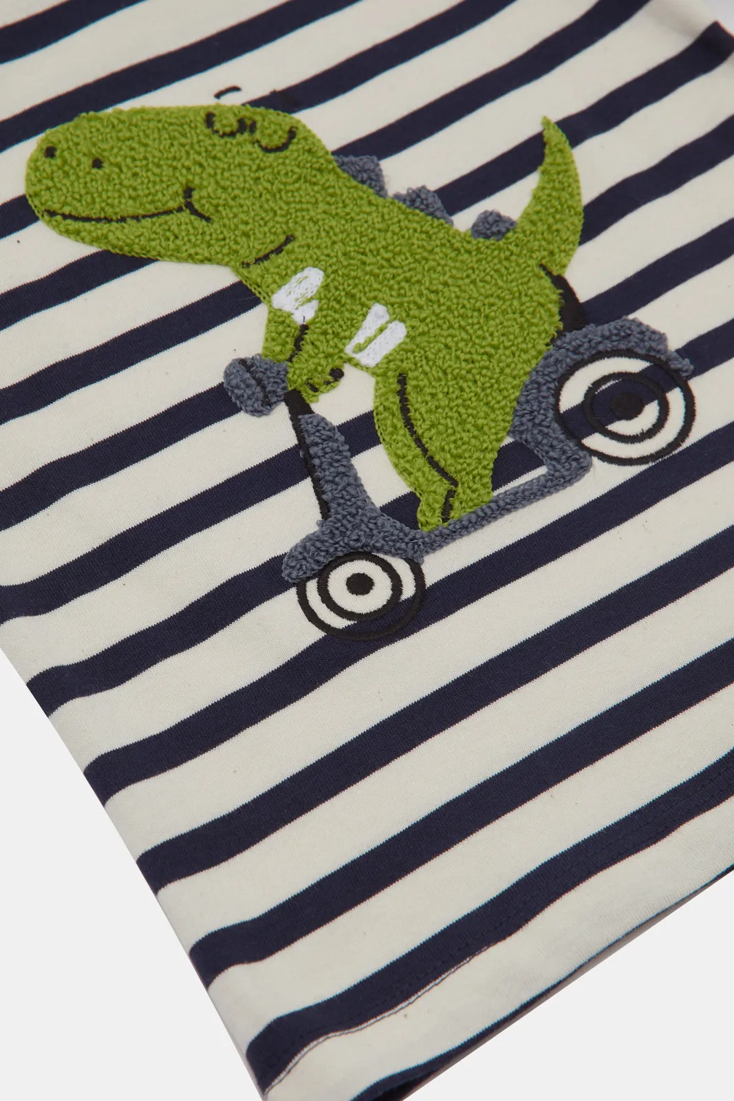 Infant Boys White And Black Stripe Boucle Dino T-Shirt