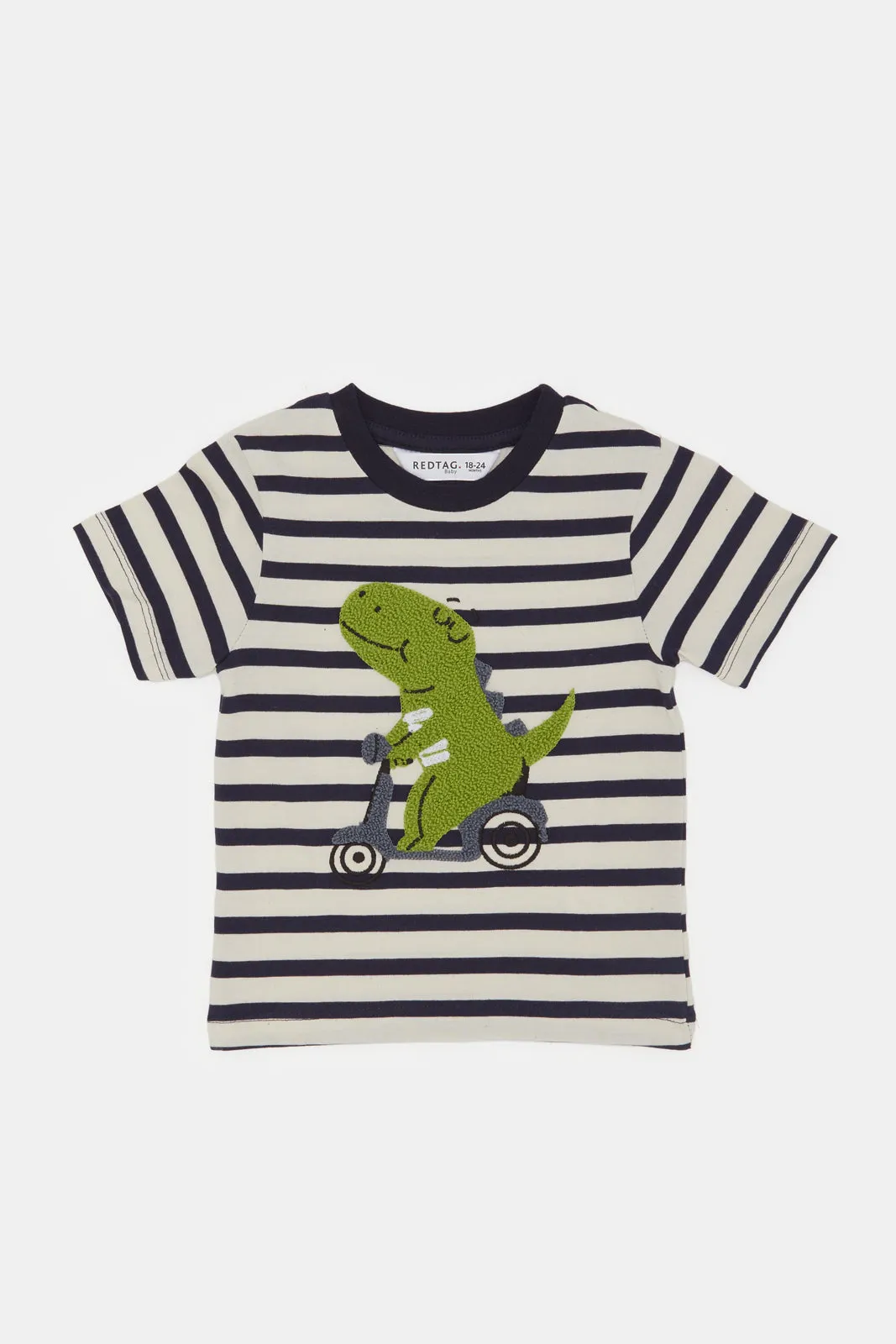 Infant Boys White And Black Stripe Boucle Dino T-Shirt