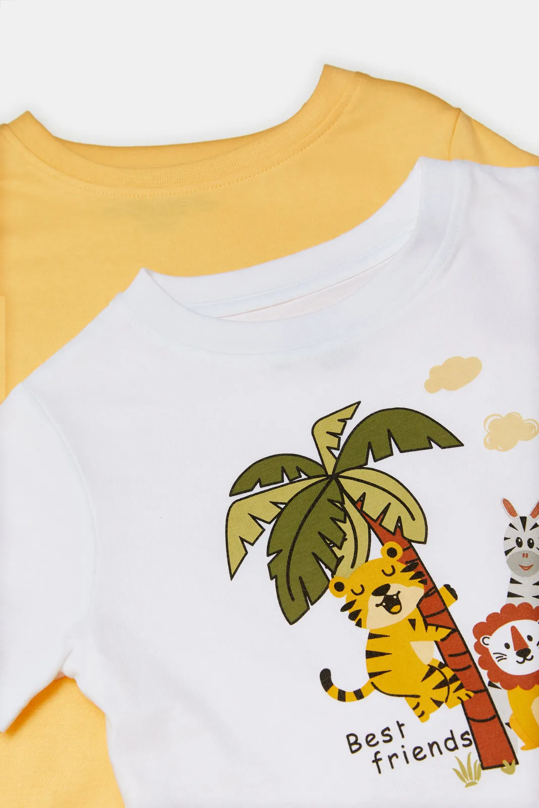 Infant Boys White And Yellow Jungle T-Shirt Set (Pack of 2)