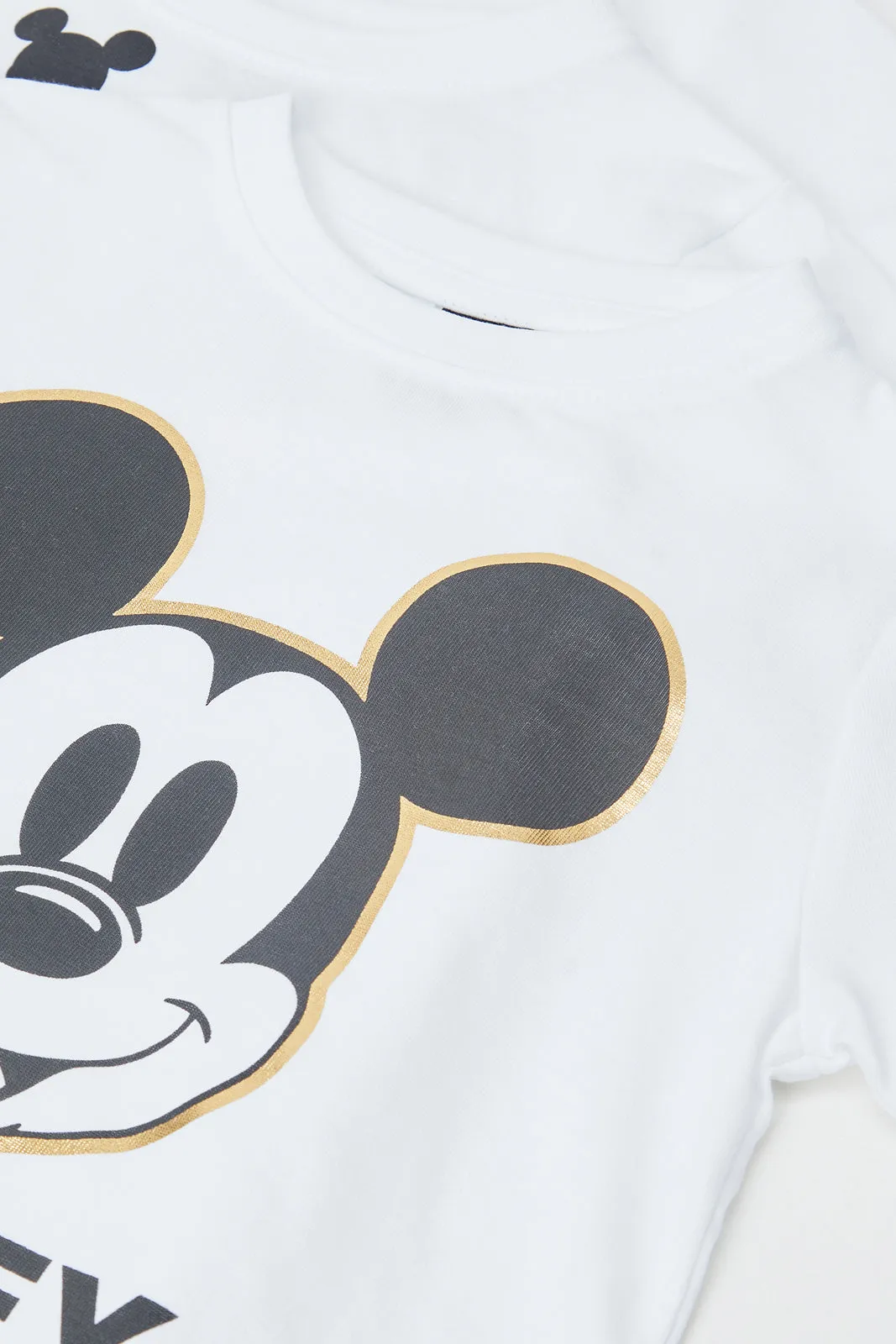 Infant Boys White Golden Foil Mickey Mouse T-Shirts Set (Pack Of 3)