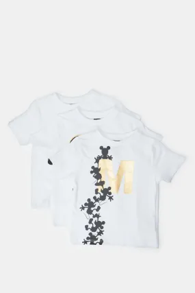 Infant Boys White Golden Foil Mickey Mouse T-Shirts Set (Pack Of 3)