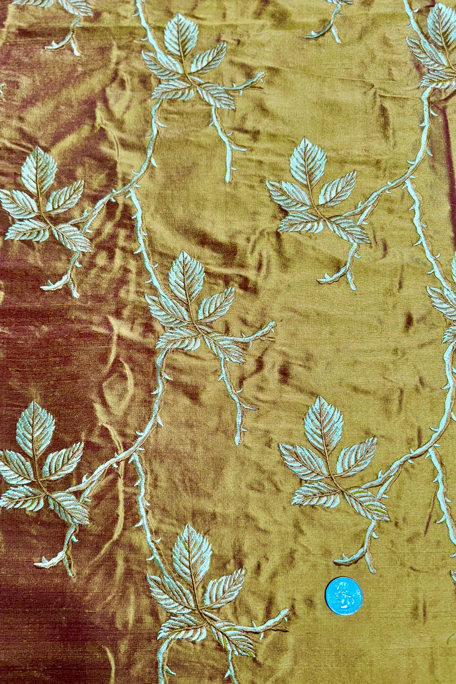 Iridescent Red/Gold Embroidered Dupioni Silk