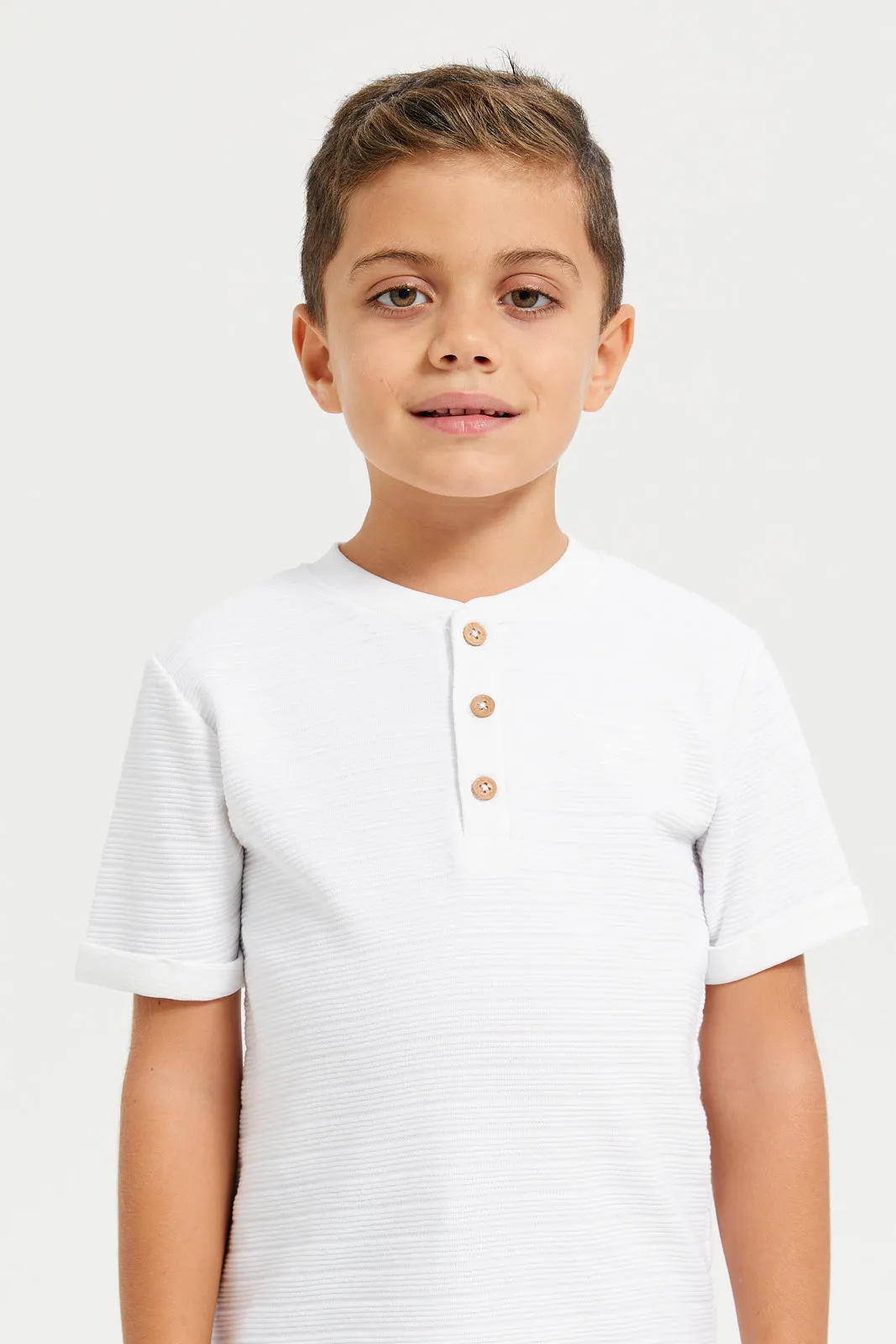 Junior Boys White Jaquard Tshirt