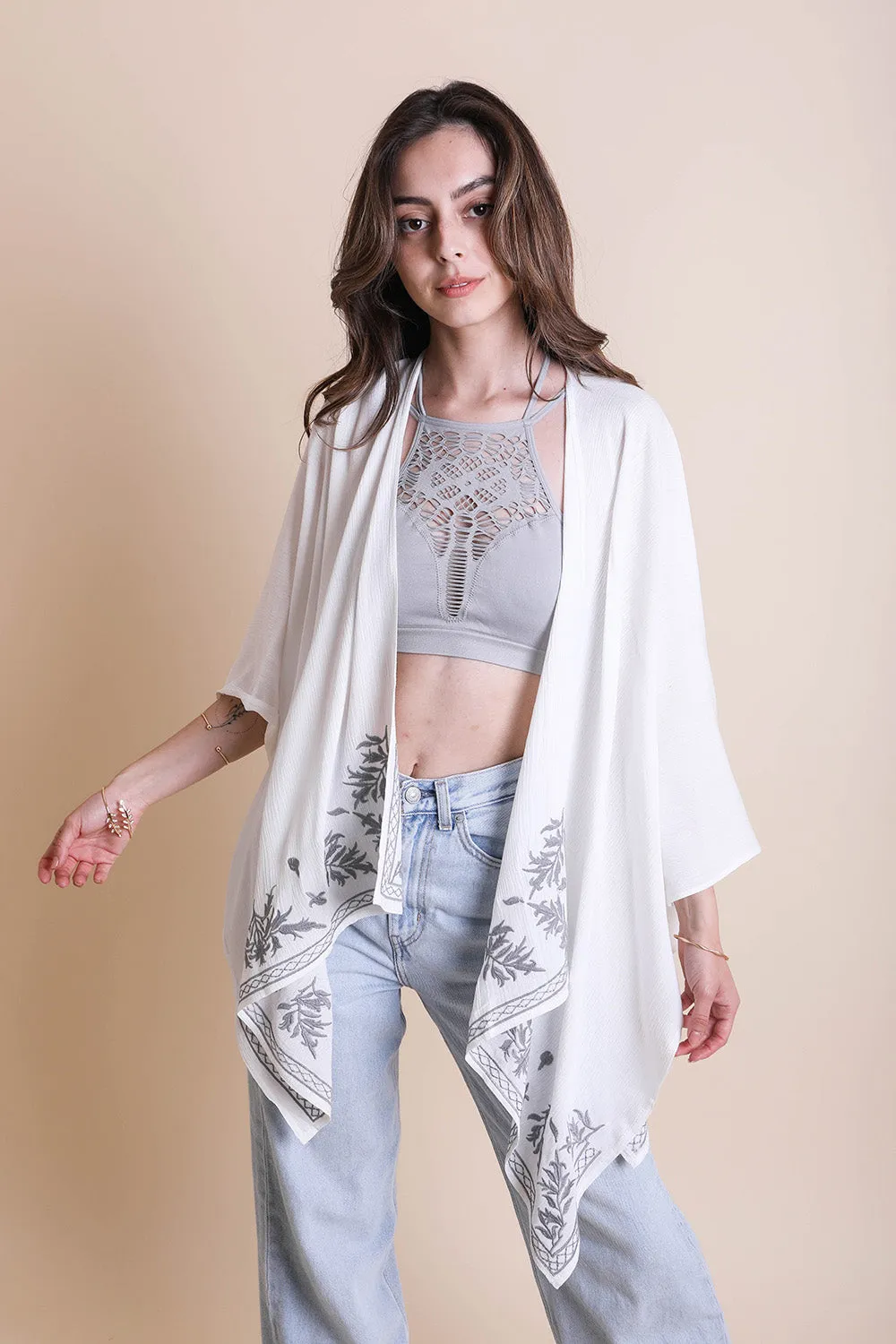 Leaf Garland Embroidered Kimono