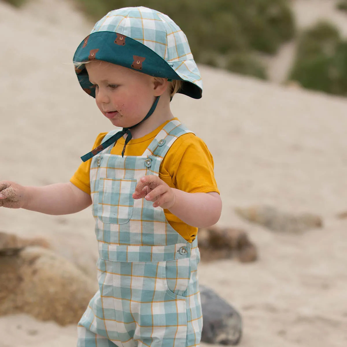 LGR Soft Blue Checkered Short Dungarees