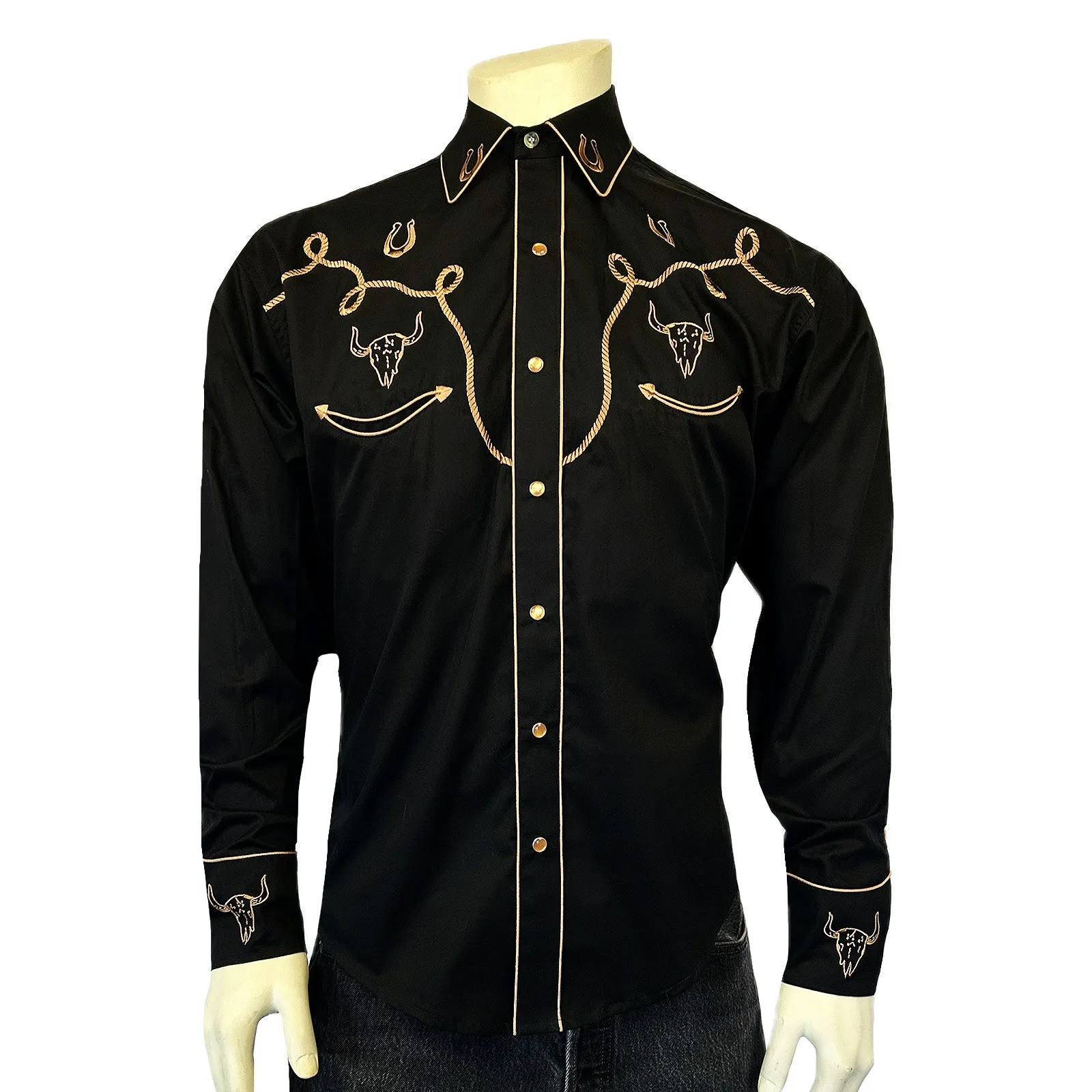 Men's Black Embroidery & Applique Western Shirt