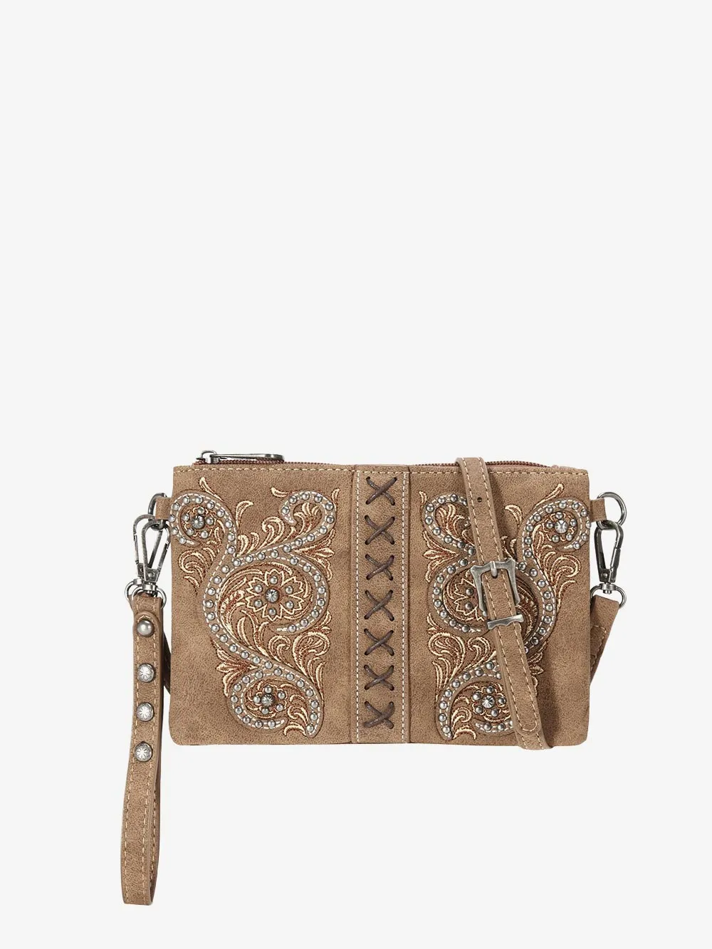 Montana West Floral Embroidered Crossbody Clutch