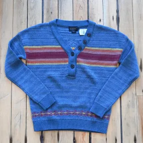 Pendleton V Neck Henley Graphic Sweater in Blue Mulit