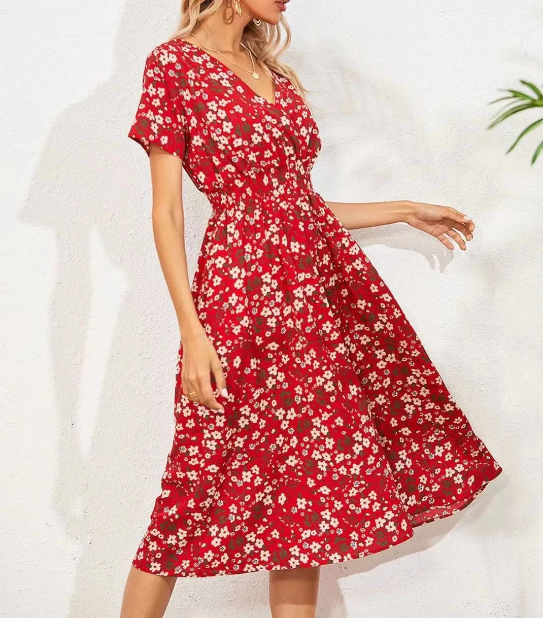 Printed V-neck Chiffon Bohemian Dress Printed V-neck Chiffon Bohemian Dress