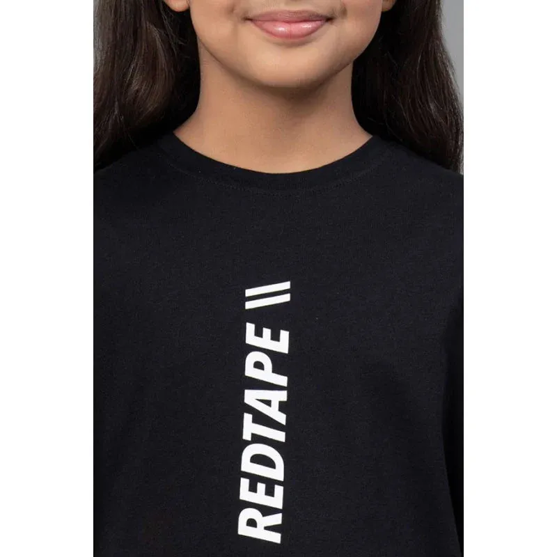 RedTape Unisex Kids T-Shirt- Best in Comfort| Cotton| Black Colour| Round Neck| Casual Look