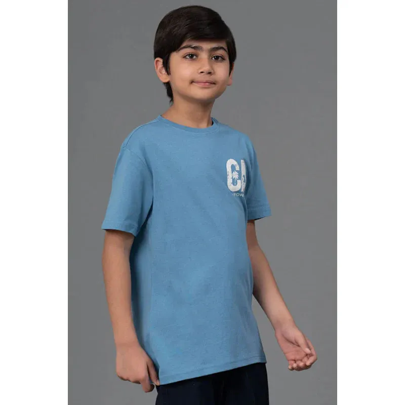 RedTape Unisex Kids T-Shirt- Best in Comfort| Cotton| Steel Blue Colour| Regular look| Round Neck|