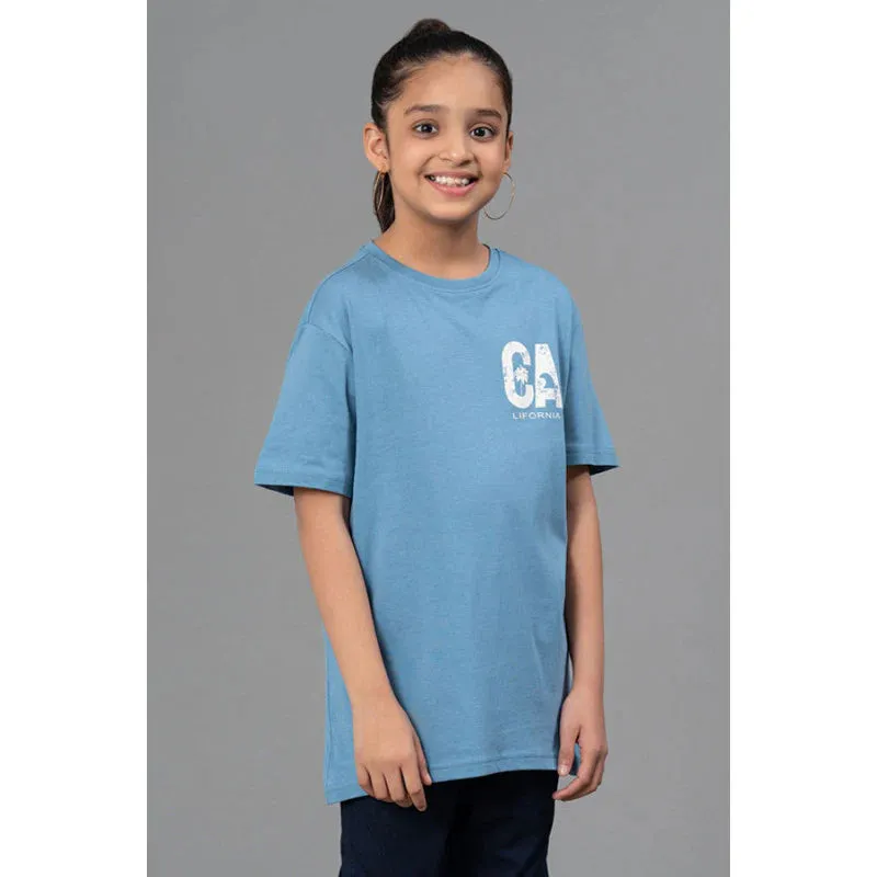 RedTape Unisex Kids T-Shirt- Best in Comfort| Cotton| Steel Blue Colour| Regular look| Round Neck|