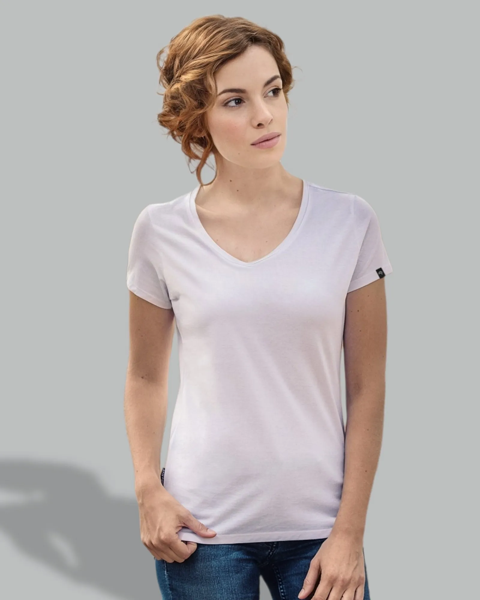 RMH 0202 ― Damen Luxury Bio-Baumwolle V-Neck T-Shirt - Weiß