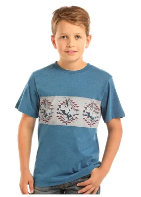 Rock and Roll Cowboy Boy's Border Bull Rider Graphic Tee, Royal