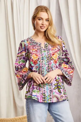 Savanna Jane Pretty Print Embroidery Top - Lilac