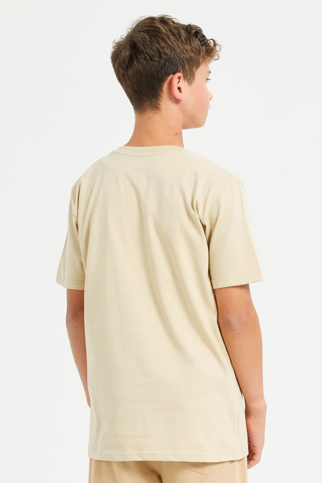 Senior Boys Beige Urban Print T-Shirt