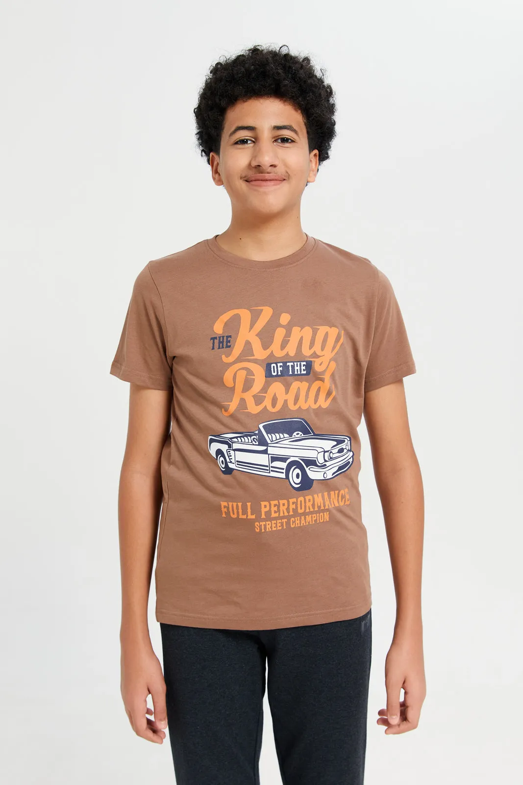 Senior Boys Brown Graphic T-Shirt