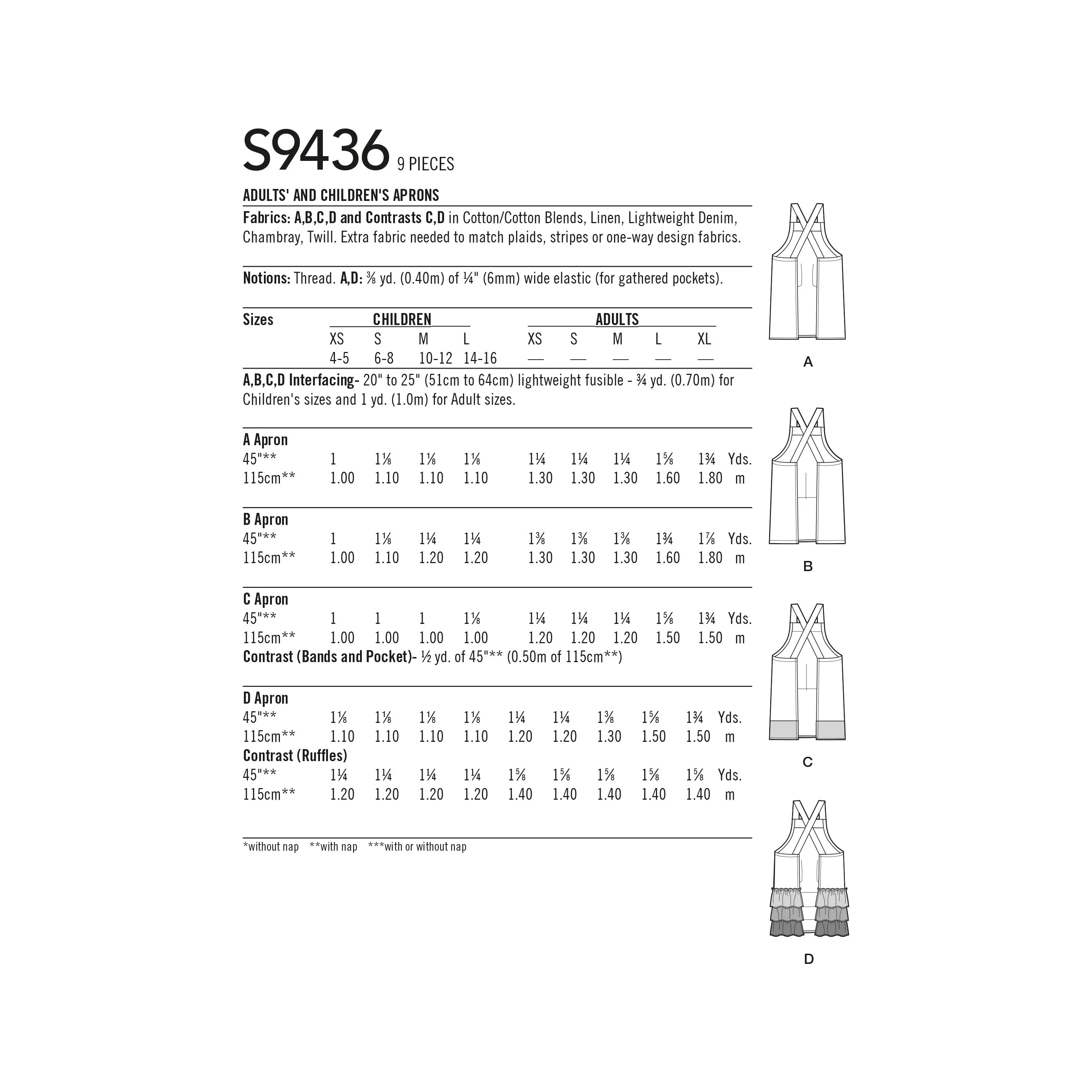 Simplicity Sewing Pattern S9436 Adults' and Children's Aprons