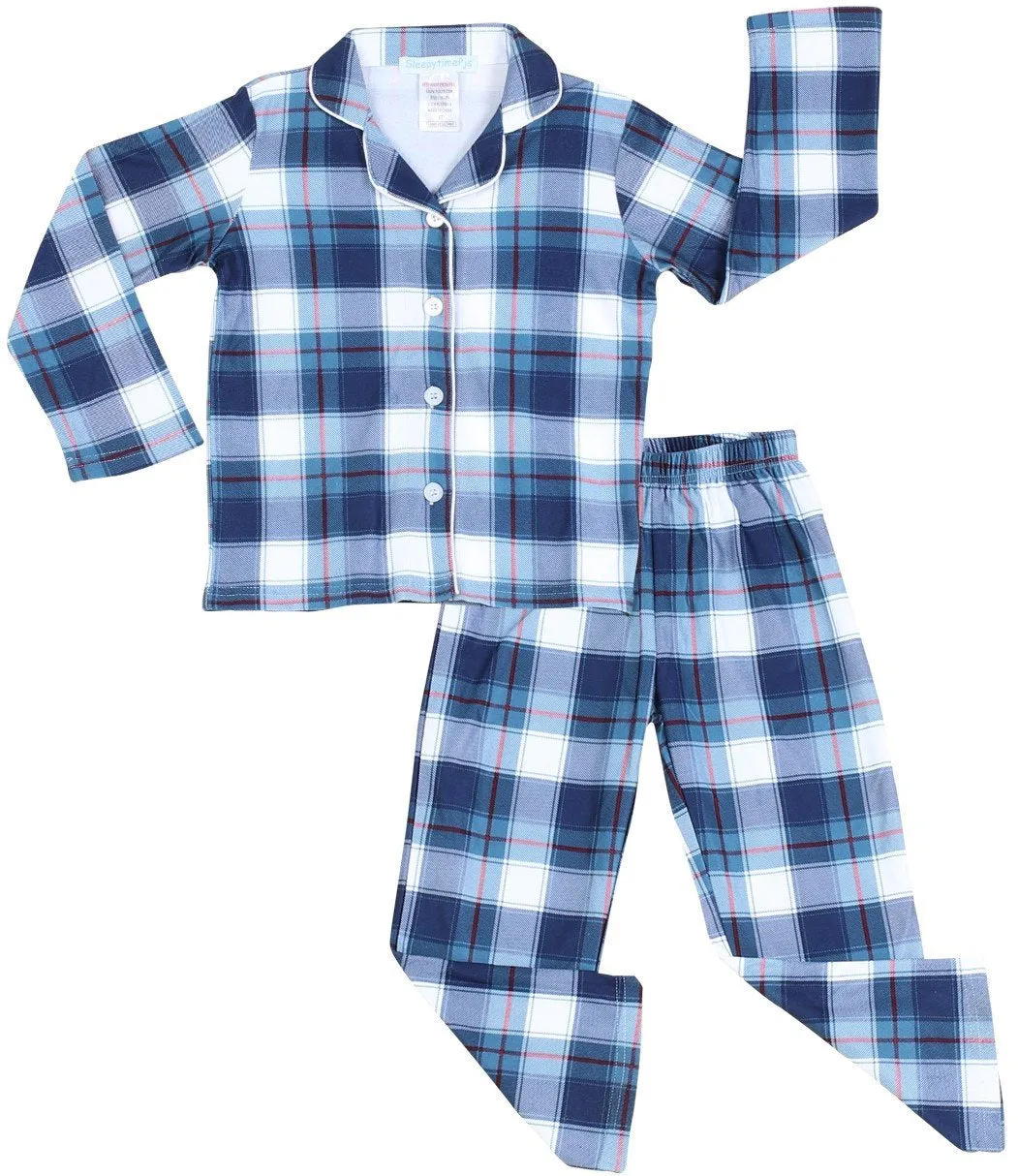 SleepytimePjs Christmas Family Matching Blue Plaid Flannel Pajamas for The Family