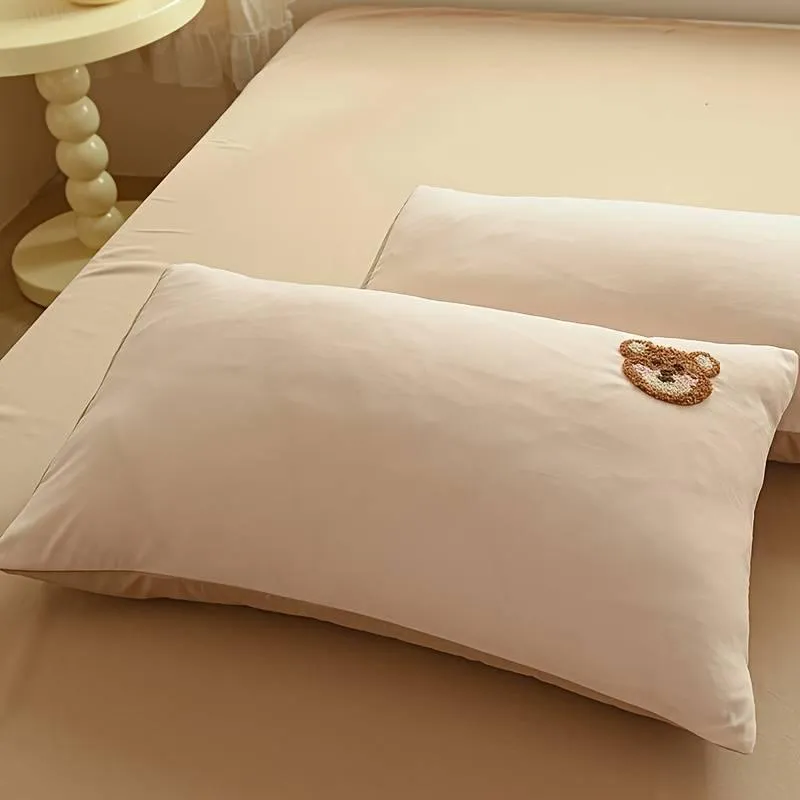 Teddy Bear Embroidery Duvet Cover Set,