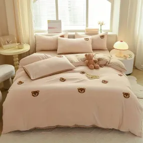 Teddy Bear Embroidery Duvet Cover Set,