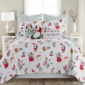 timeless Merry & Bright by  - Gnome for the Holidays Quilt - Full/Queen - Christmas Gnomes - Red, Green and White - Quilt (86x86in.) - Reversible - Microfiber White Reversible Blanket 68x68