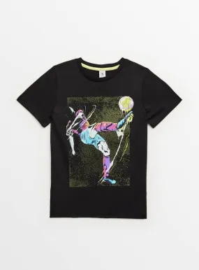 Tu Black Textured Striker Graphic Younger Boys T-Shirt