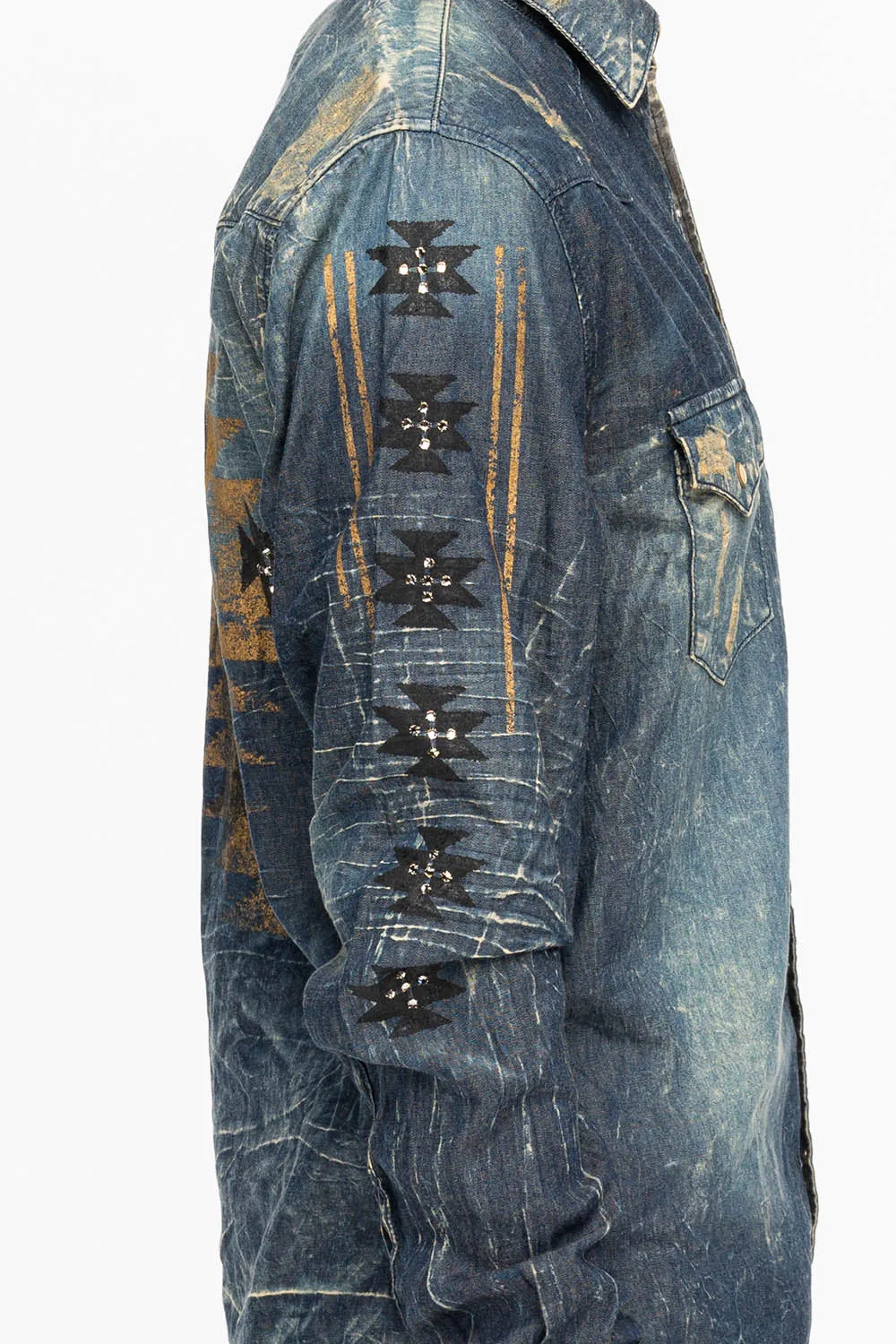 WESTERN STYLE MENS DENIM SHIRT WITH CRYSTALS