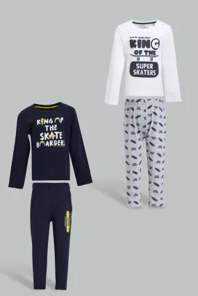 White And Black Skate Pyjama Set For Baby Boys (Pack of 2)