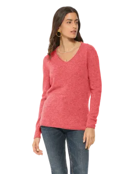 Women's Ultra-Light Cashmere V-Neck Sweater Coral Red