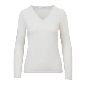 Women's V-Neck Cashmere Sweater in Winter White