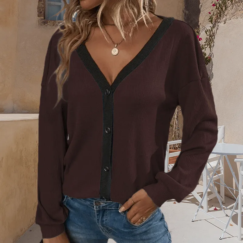 Women's V-Neck Cropped Cardigan Sweaters