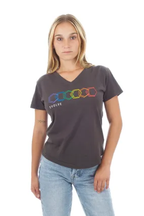 Women's V-Neck - Geo Rainbow - Washed Black