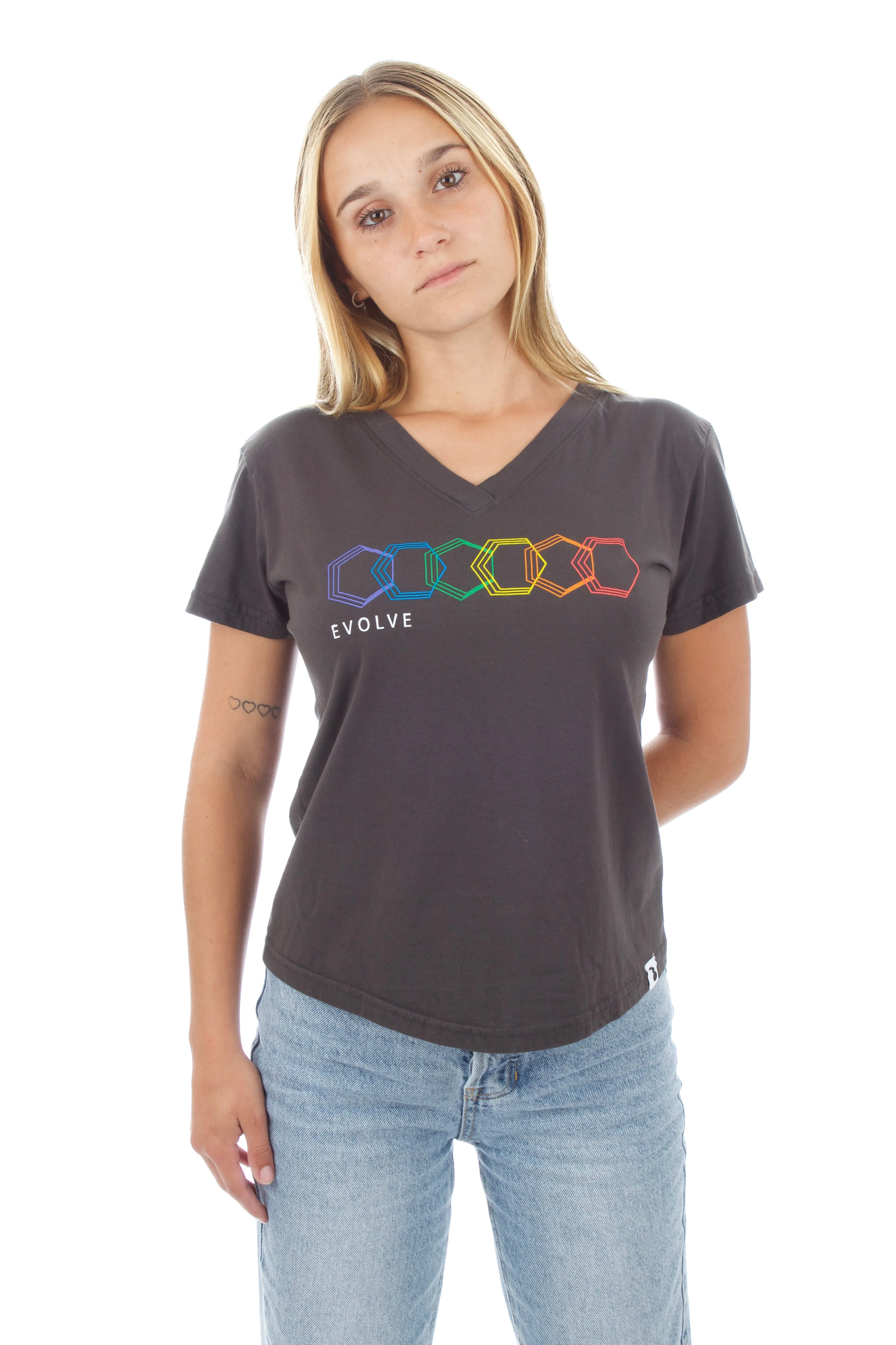 Women's V-Neck - Geo Rainbow - Washed Black