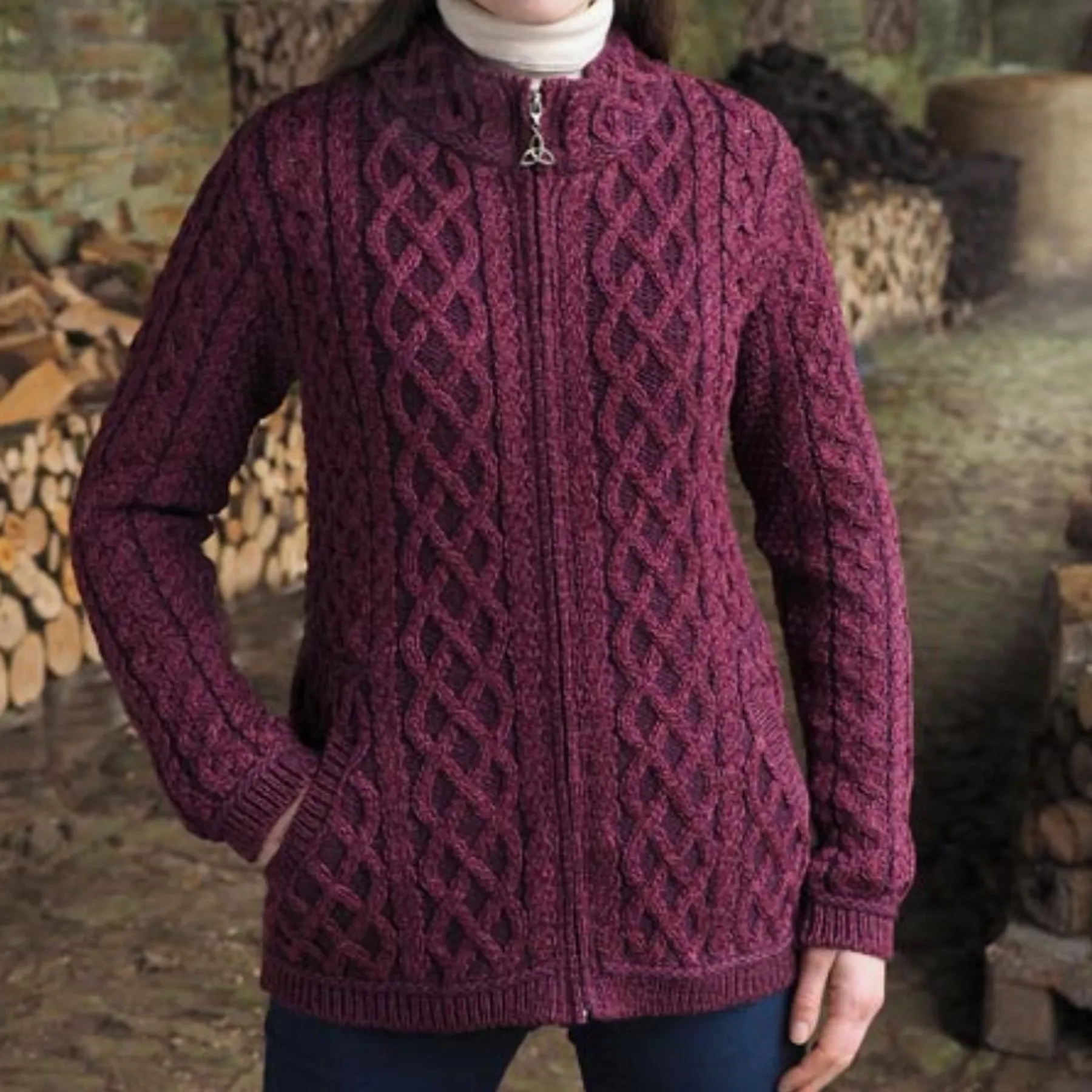 Yeats Plated Aran Zip Front Cardigan