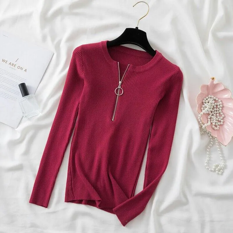 Zipper Mock Neck Sweater